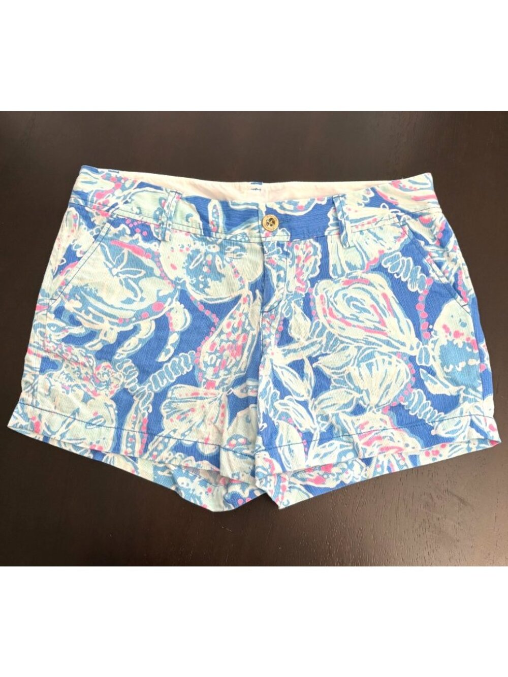 Lilly Pulitzer the Callahan Shorts Mid-Rise 4.5" Blue Shells 10 Vacation Beach